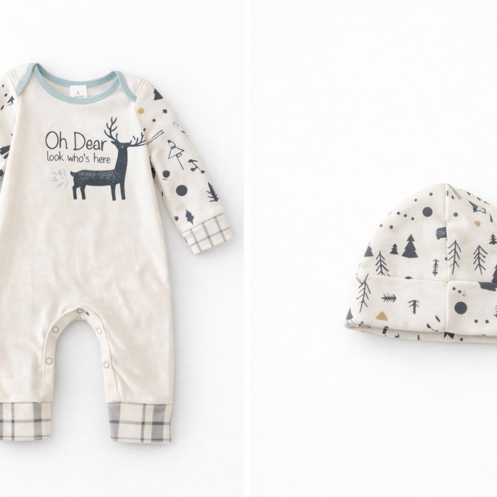 Tesa Babe “Oh Deer” Baby Romper – 6–12M – NWT